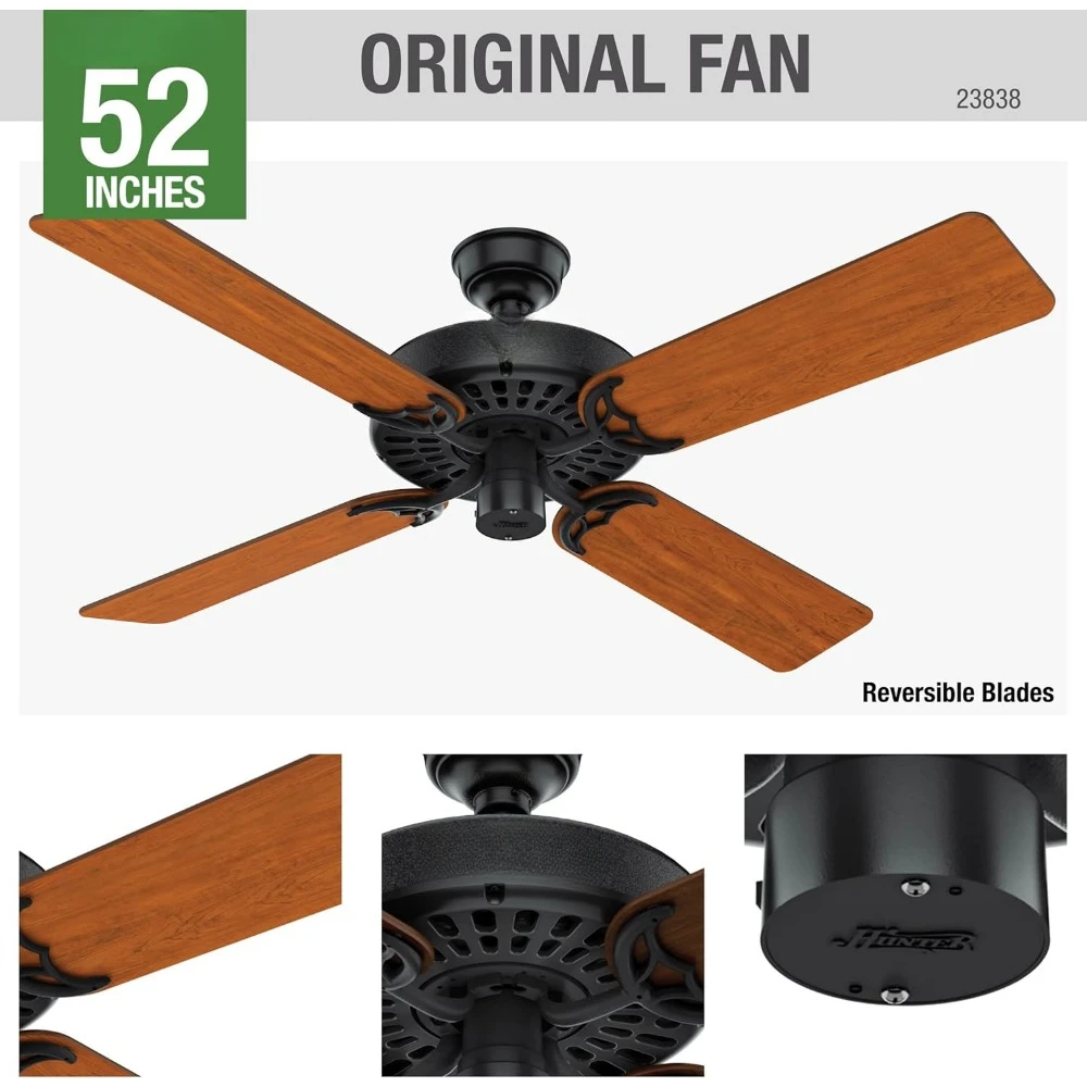 Fan 23838 Hunter Original Indoor, Outdoor Ceiling Fan with Pull Chain Control, 52