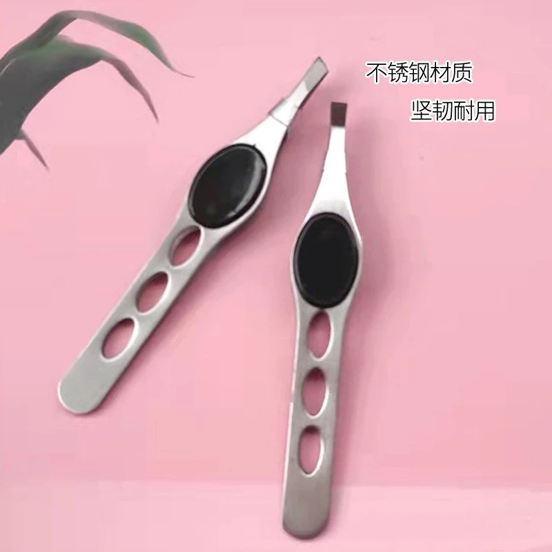 Pinça plana de fibra de precisão, extensões de cílios, aperto de diamante, antiderrapante, premium, aço inoxidável, boca oblíqua, ferramentas de maquiagem, 1 peça