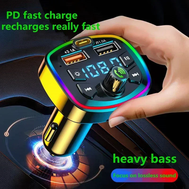 Car Bluetooth Receiver MP3 Player USB Converter RGB Cigarette Lighter PD USB 3.1A Fast Charging Hands-free Call FM Transmitters