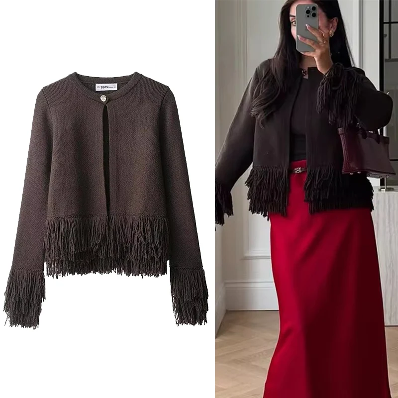 

2025 женская мода с кисточками, вязаные кардиганы, свитер на пуговицах с длинными рукавами, кардиган, осень-зима, новый стиль, верхняя одежда