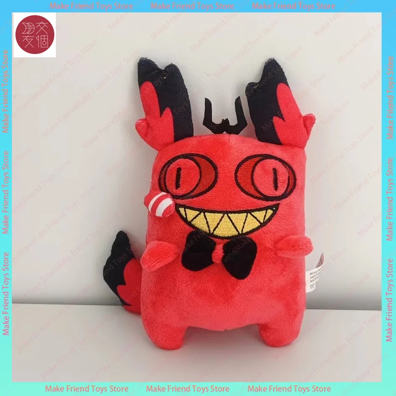 En stock: Peluche de Alastor de Hazbin Hotel de 11 cm, muñeco de peluche corto, accesorios de anime, colgante de Vaggie, Charlie, Morningstar, gato de Hazbin