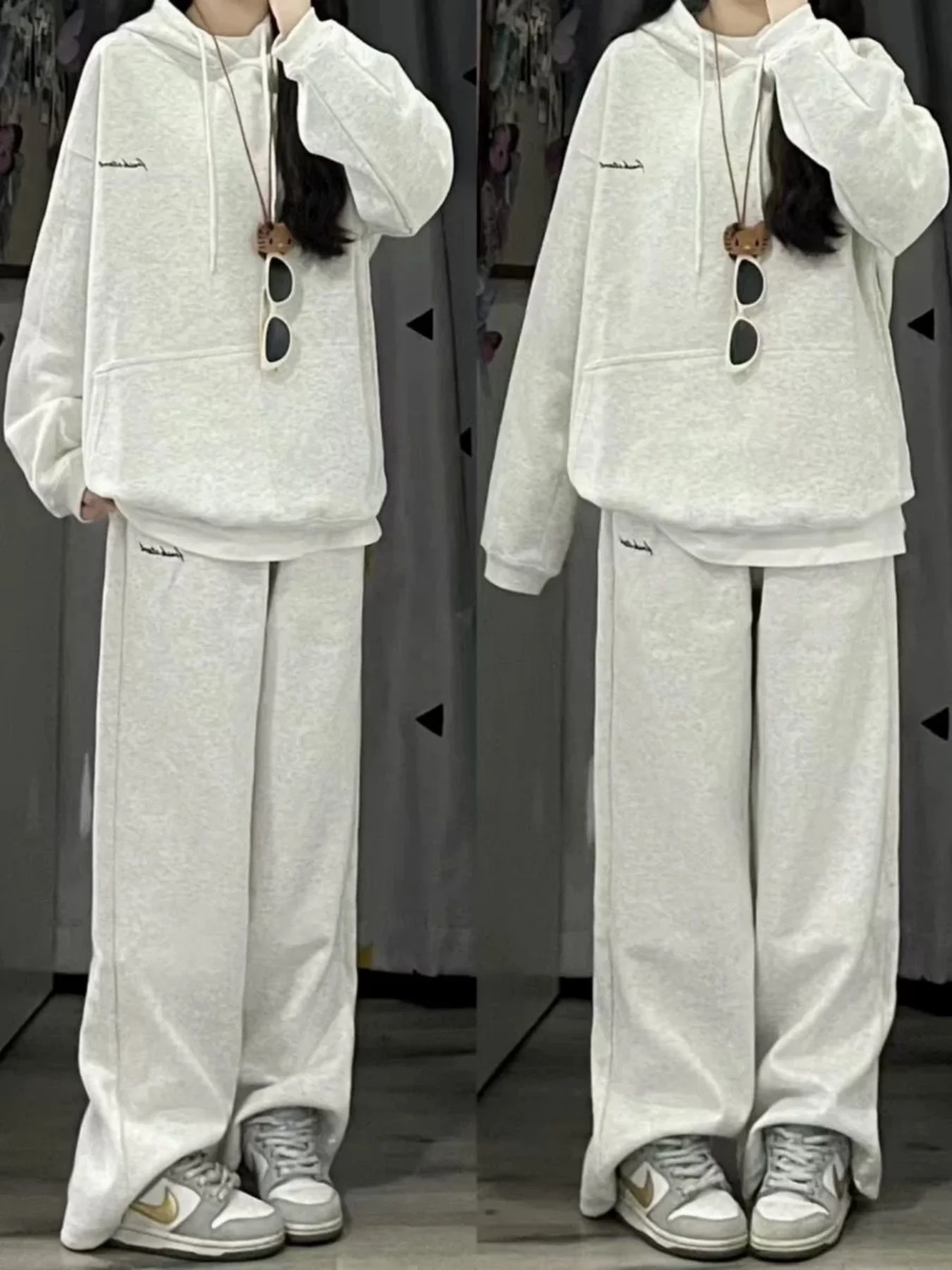 Retro Fashionable Relaxed High-End Hooded Sweatshirt Casual Versatile Two-Piece Set for Women Thin Casual Spring and Autum Sports Suit