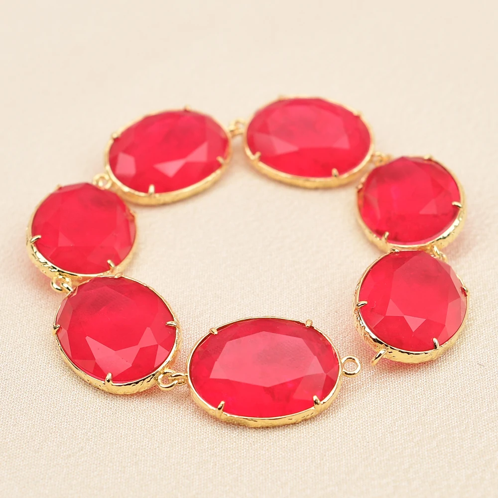 APDGG 5 Pcs Natural Precious Colored Stones Red Quartz Druzy Beads Gold Plated Metal Connectors For Jewelry DIY