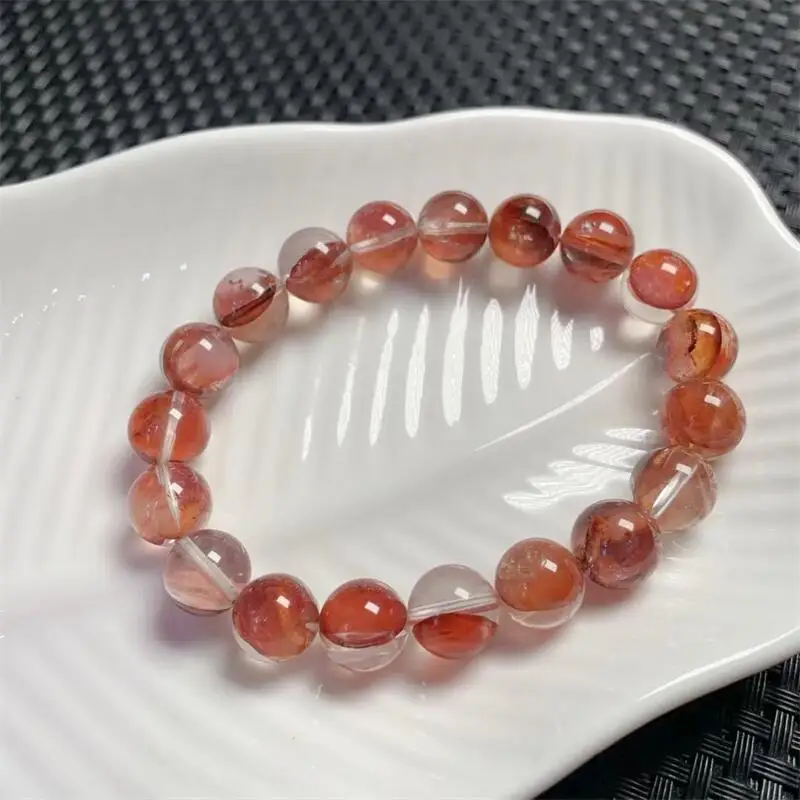 10.6MM Natural Red Fire Quartz Hematoid Bracelet String Charms Handmade Fortune Energy Mineral Woman Amulet Jewelry Gift 1PCS