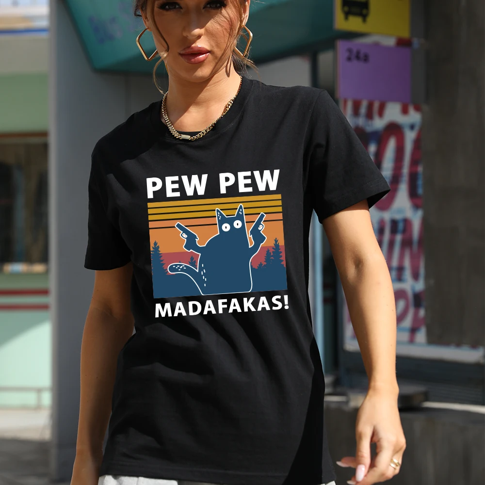 Seeyoushy Pew Pew Madafakas Print T-shirts Women Summer 2023 Graphic Tees Funny Shirts for Woman Tshirts Loose Harajuku Tops