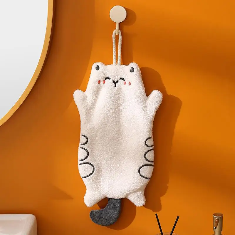 Cartoon Animals Hand Towel Absorbent Hand Cloth Bathroom Hanging Towel Kitchen Cleaning Wipe Cloth Cute Cat Bathroom Towels