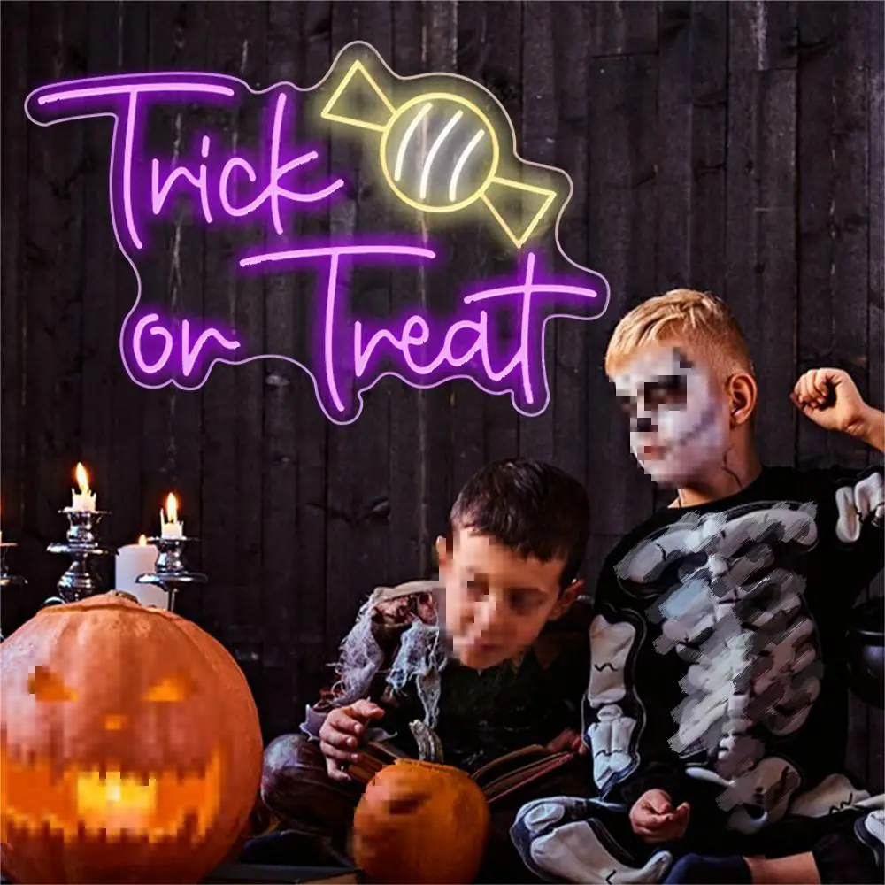 Trick or Treat Halloween Neon Signs for Wall Decor for Halloween Bedroom Party Club Pub Bar Shop Gifts Kids Room Neon Sign