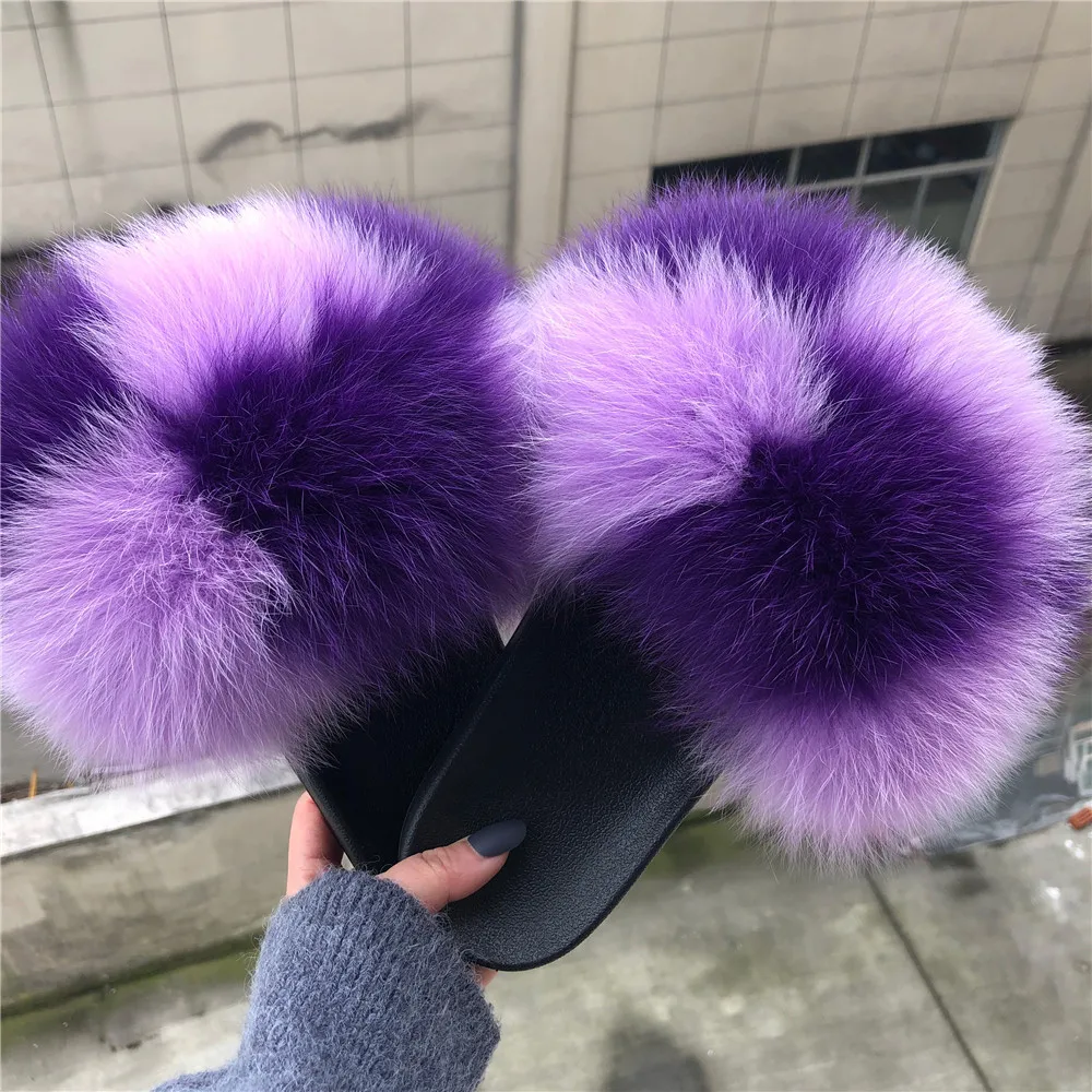 ZMPDXY Fur Slides Girl Summer Flat Slippers Big Fur Slides Fluffy Fur Slides Home Sandals Exquisite Shoes Hot Sale Women Shoes