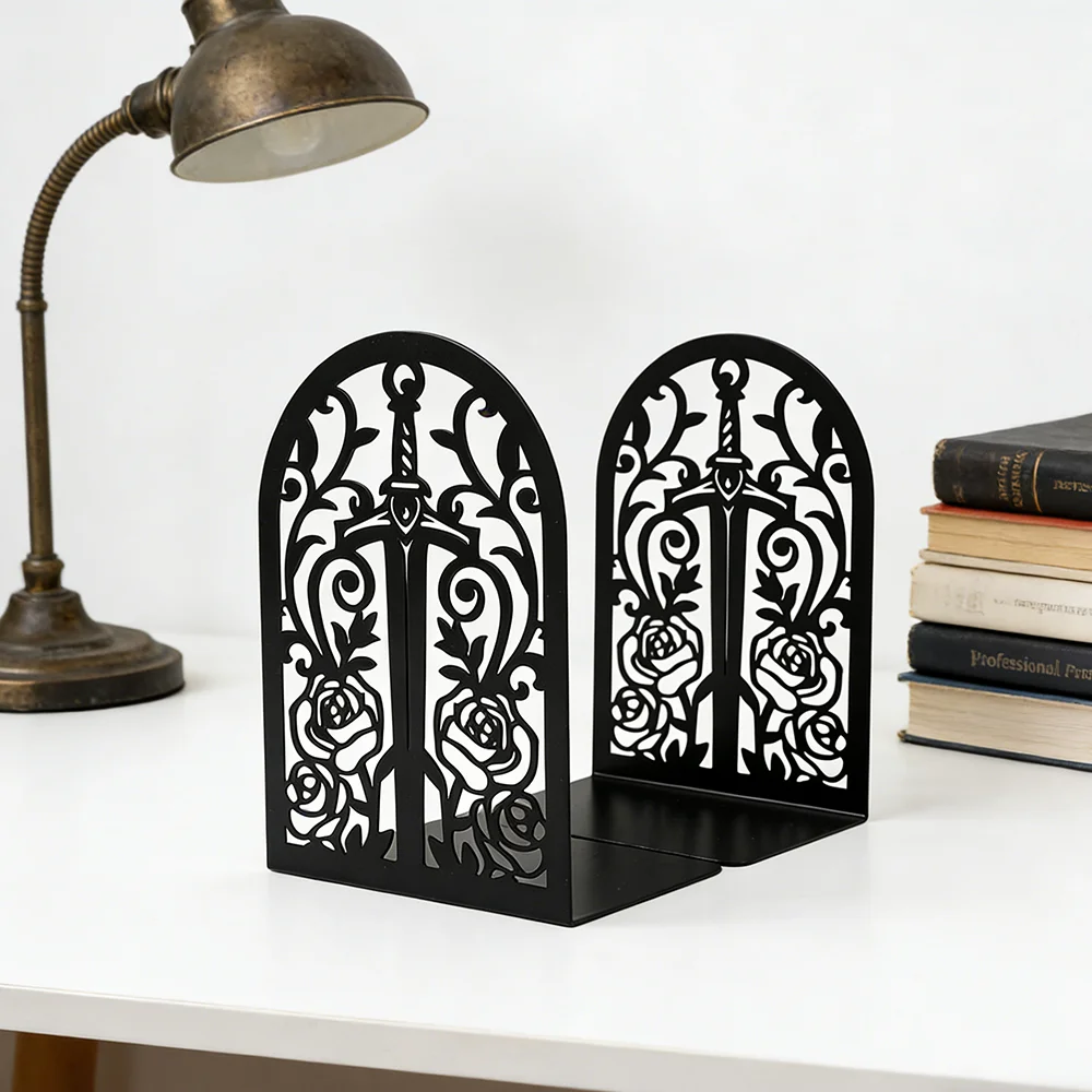 

Sword Metal Bookends for Shelves, Modern Decorative Heavy Duty Study Book Support Stoppers for Office 5.3"x4.3"x7.9"