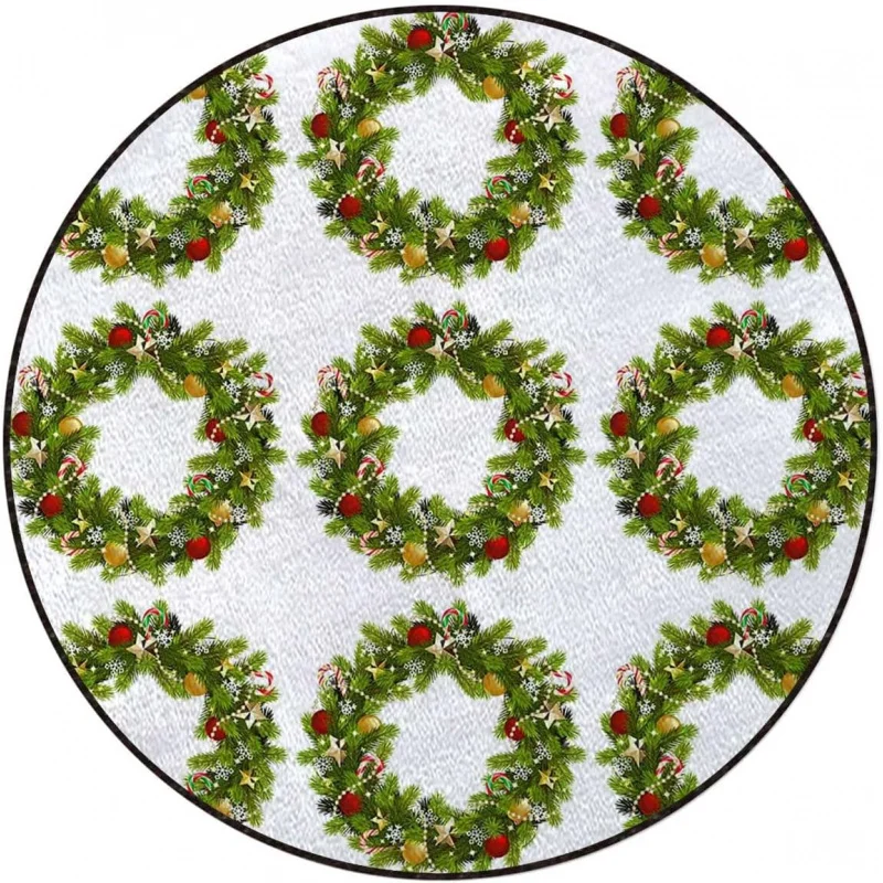 

Christmas wreath, New Year round floor mat, living room and bedroom decoration, green carpet 60X60cm