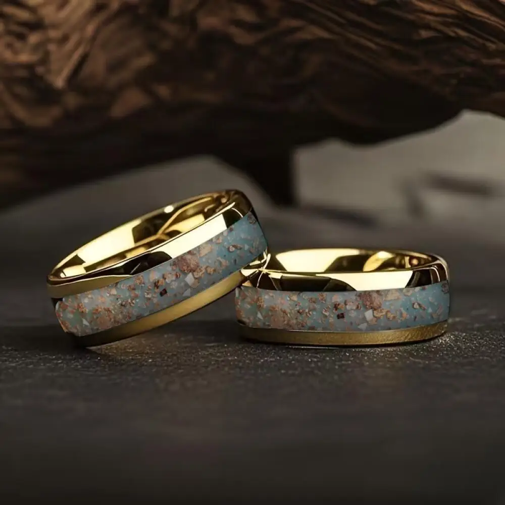 Fashion Dynamic Color Green Gradient Nebula Rings, 8mm Cosmic Starry Sky Men Stainless Steel Ring, Wedding Band Jewelry Gifts