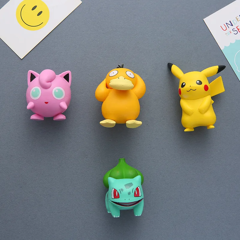 6Pcs Kawaii Pokemon Peripherals Charmander Pikachu Bulbasaur Squirtle Cartoon 3D Three-Dimensional Magnetic Refrigerator Sticker