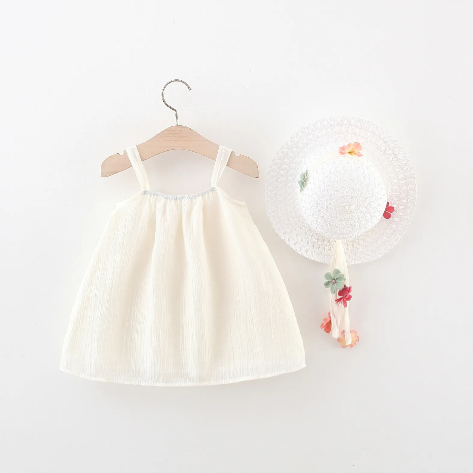 Conjunto de 2 piezas de ropa de verano para niño niña, vestidos coreanos de algodón sin mangas con flores para bebé + sombrero para el sol, vestido para niños, artículos para recién nacidos BC043
