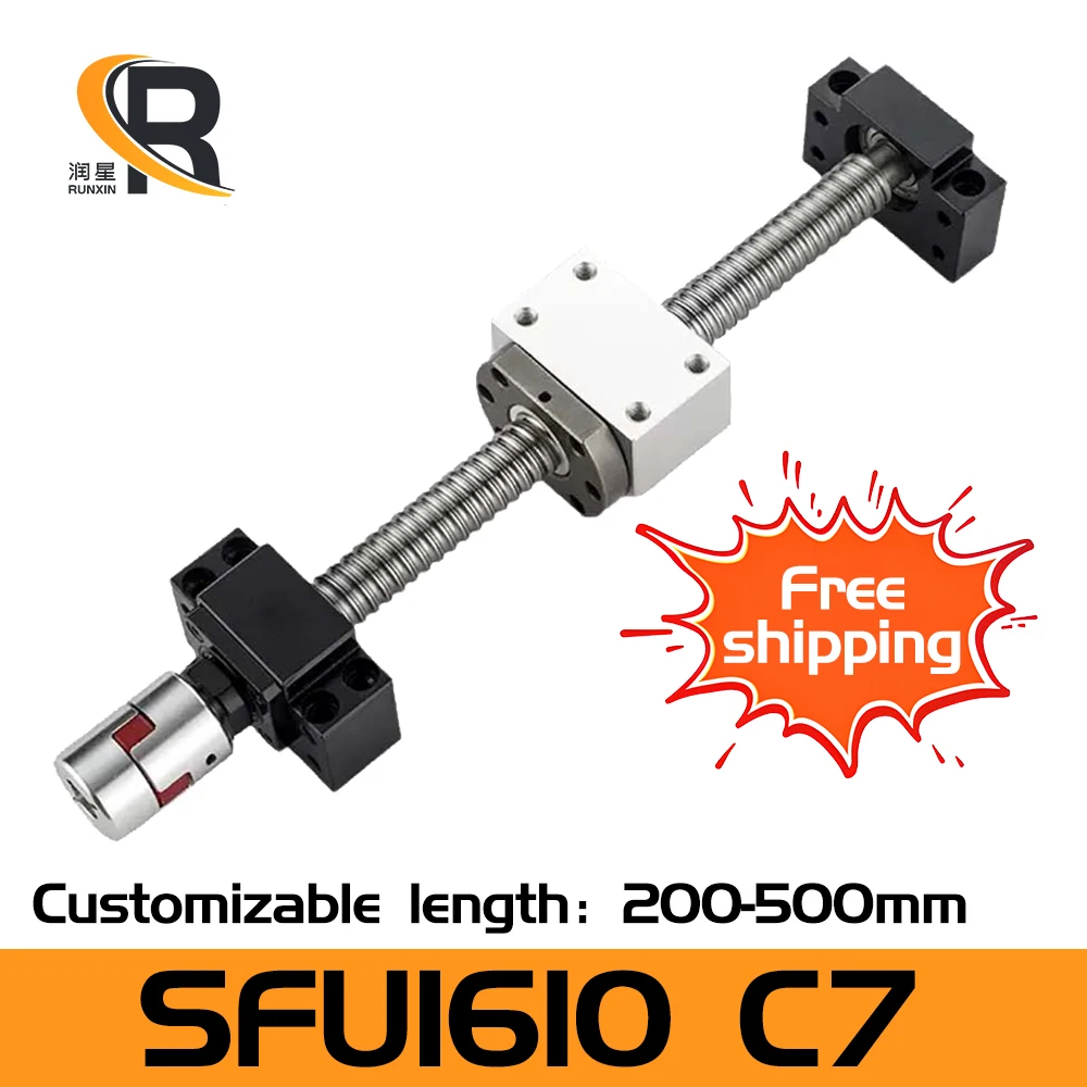 

RXTNC free shipping Ball Screw Set SFU1610 L200-500mm with Single Nut+BK12BF12+DSG16H+Coupling For CNC Engraving Parts