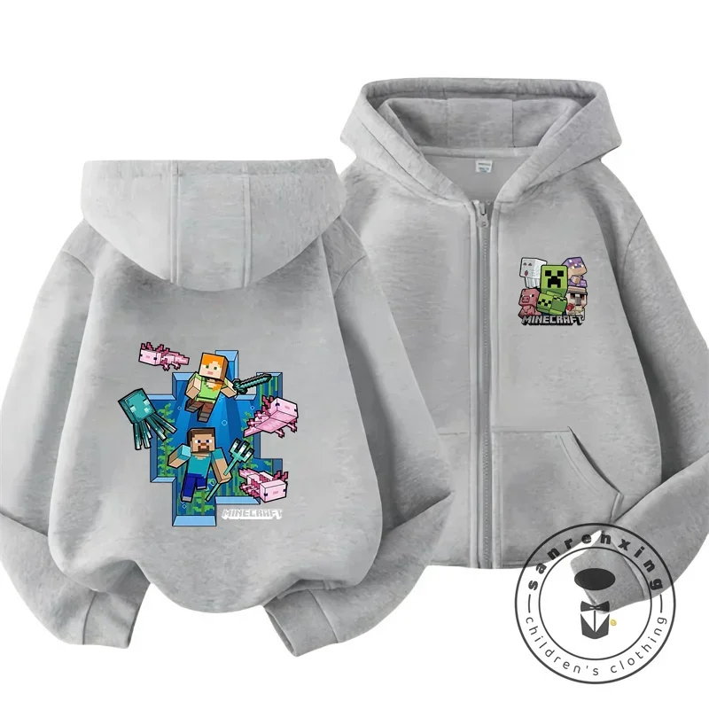 Kids Zip Up Hoodie Cartoon Print for Boy Girl Simple HipHop Style Perfect for Outdoors Casual Gaming New Fall Winter Collection