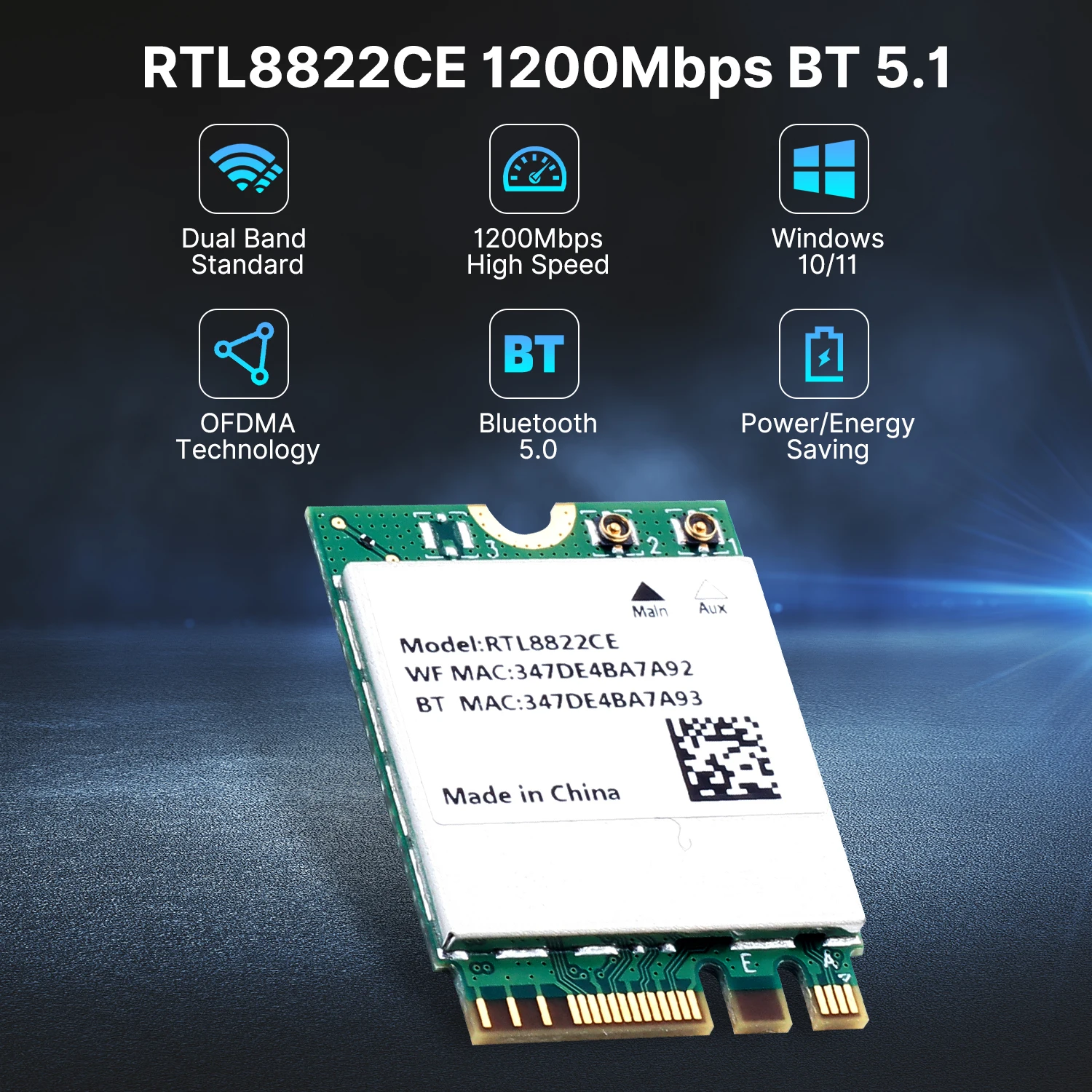 fenvi 1200Mbps RTL8822CE WiFi 5 Card  Bluetooth 5.1 Dual Band 2.4G/5GHz M.2 Network Wireless Adapter for Windows 10/11