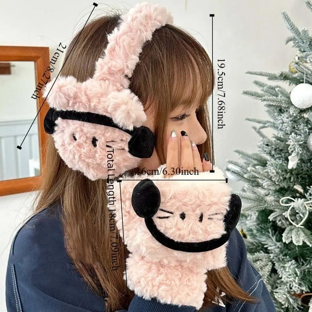 Comfortable Cat Half Finger Gloves Windproof Keep Warm Winter Plush Earmuffs Earflap Ear Warmers Fingerless Gloves Children