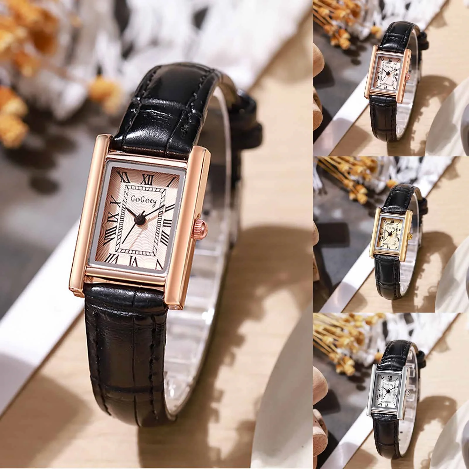 Womens PU Leather Strap Casaul Simple Wrist Watch Small Thin Analog Bracelet Quartz Watch Dainty Holiday Birthday Gifts