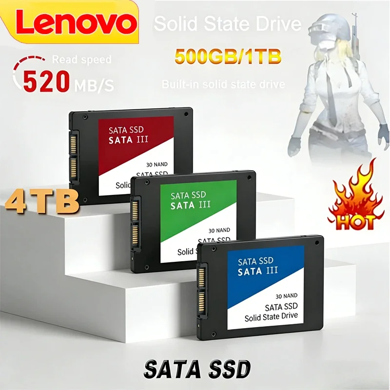 

Твердотельный накопитель Lenovo 4 ТБ SSD, высокоскоростной, 500 ГБ, 1 ТБ, 2 ТБ, внутренний жесткий диск SATA3 2,5 дюйма для ноутбуков, микрокомпьютеров, настольных ПК