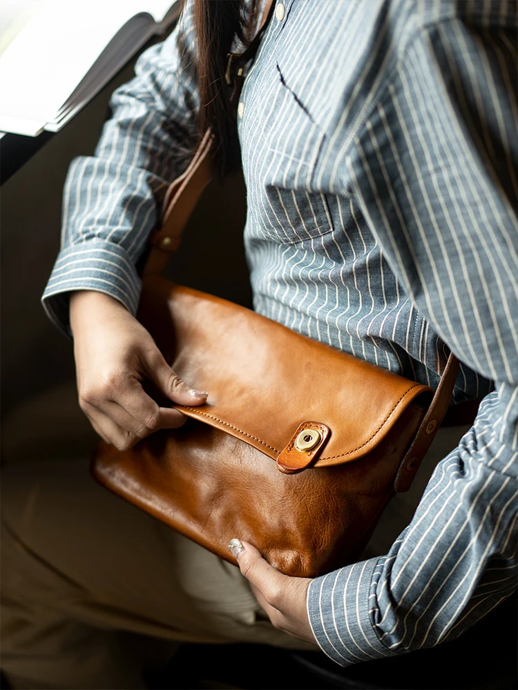 Fashion casual designers handmade vegetable tanned cowhide women crossbody bag outdoor party genuine leather ladies shoulder bag