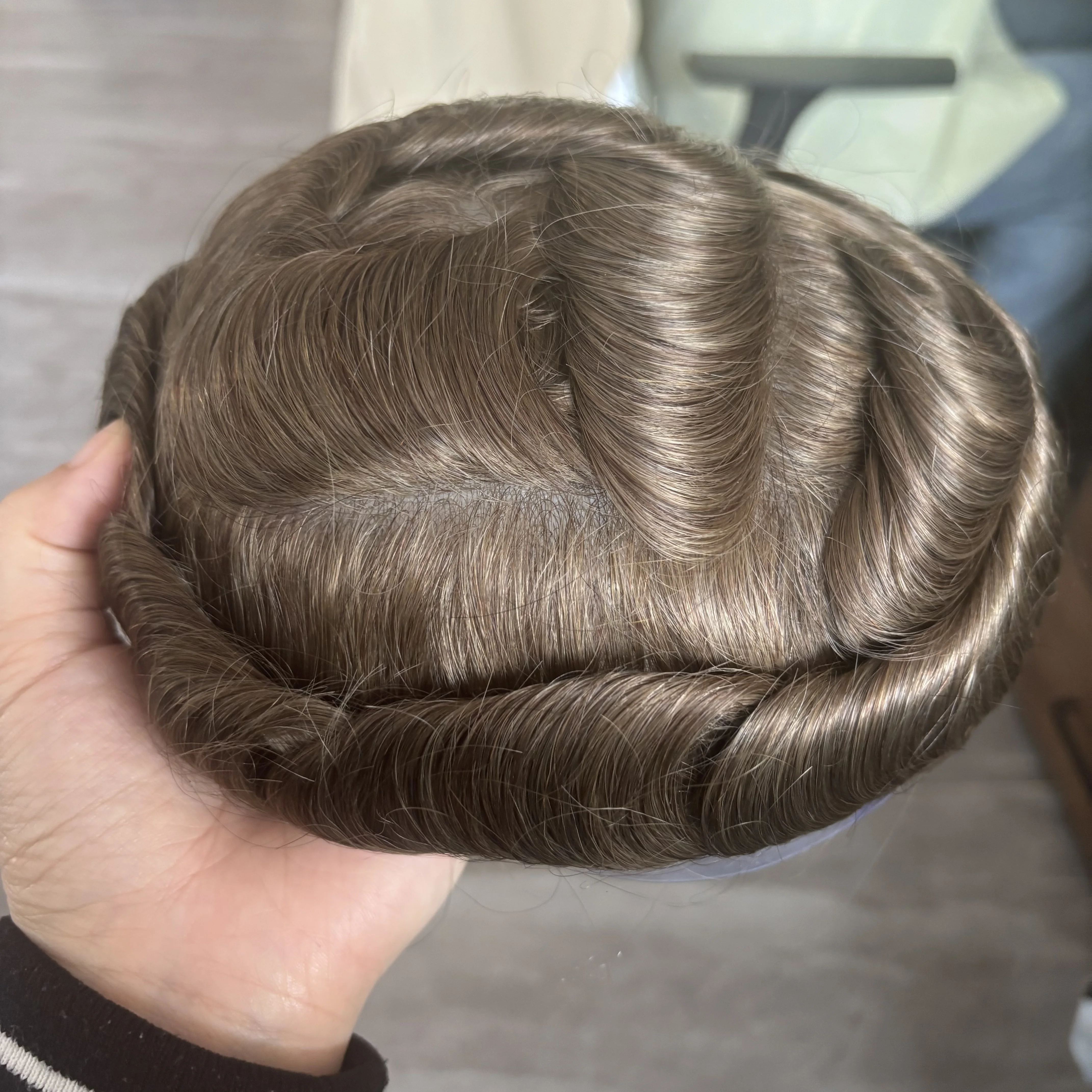 الأوروبي # 22R العسل شقراء 30 مللي متر متموج 100% شعر الإنسان رجل الباروكات شعري طبيعي رقيقة جدا 80 الكثافة خفيفة الوزن الشعر المستعار #5