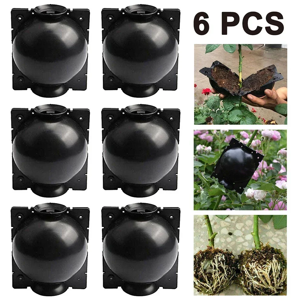 

6pcs Plant Rooting Boxes Reusable Pressure Propagation Ball Shells Grafting Tools Garden Tools Planting Tools Black/White