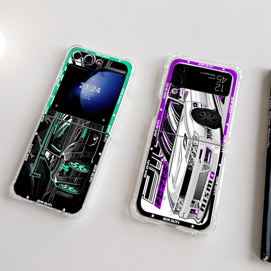 Tokyo design JDM Drift Sports Car Phone Case for Samsung Galaxy Z Flip 3 4 Z Flip 5 6 Z Fold 4 5G PC Soft Anti-fall Back Cover