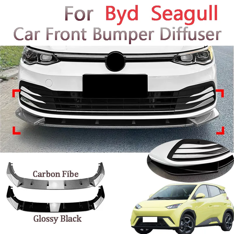 

New Car Gloss Black Front Bumper Lip Chin Spoiler Splitter Body Kit For Byd Seagull 2023-2025 Car Accessories 1set