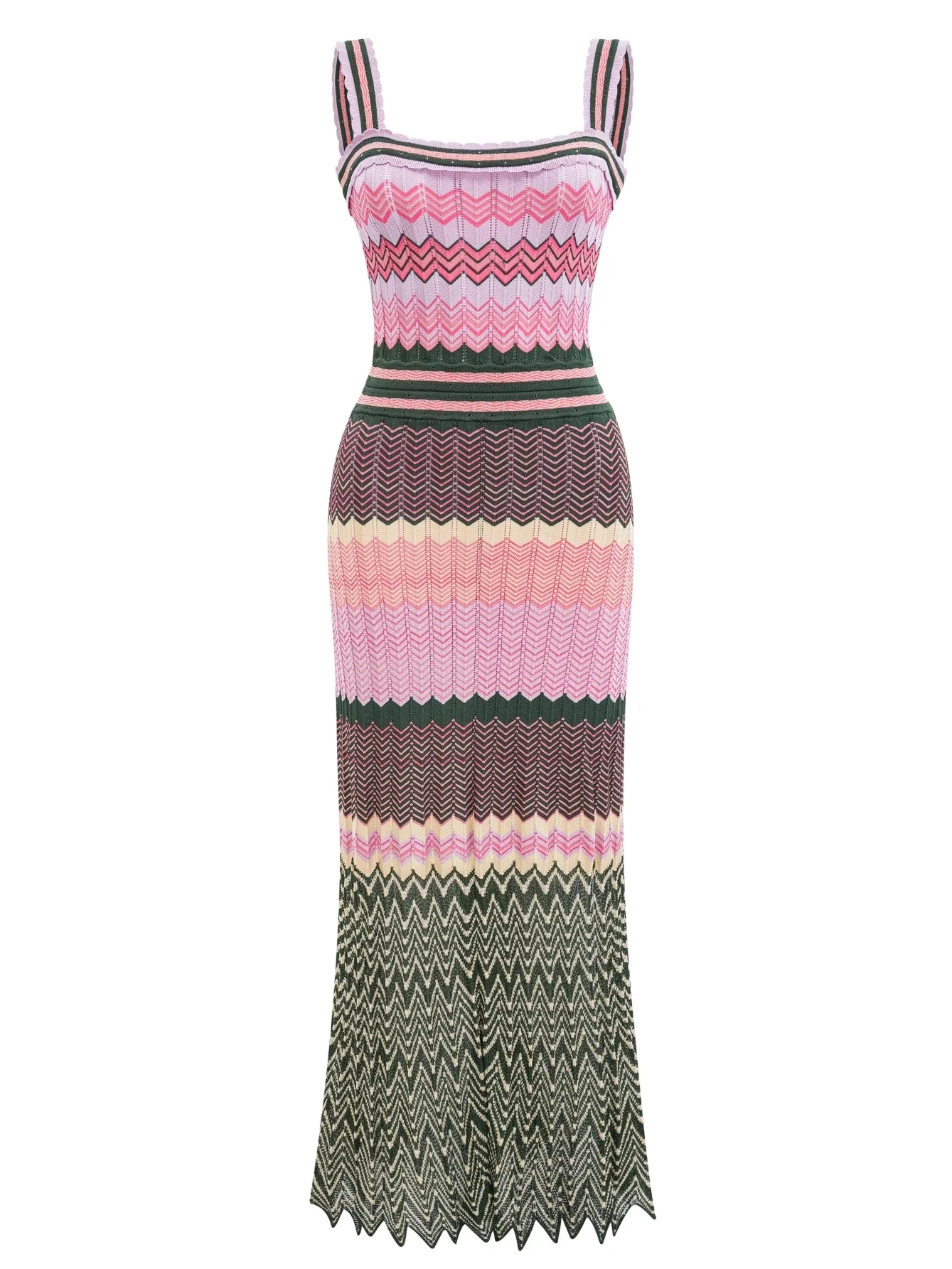 Sd estilo paris marca design ziguezague alças de malha rosa verde longo maxi vestido para mulher festa clube saia fina boho vestidos roupas