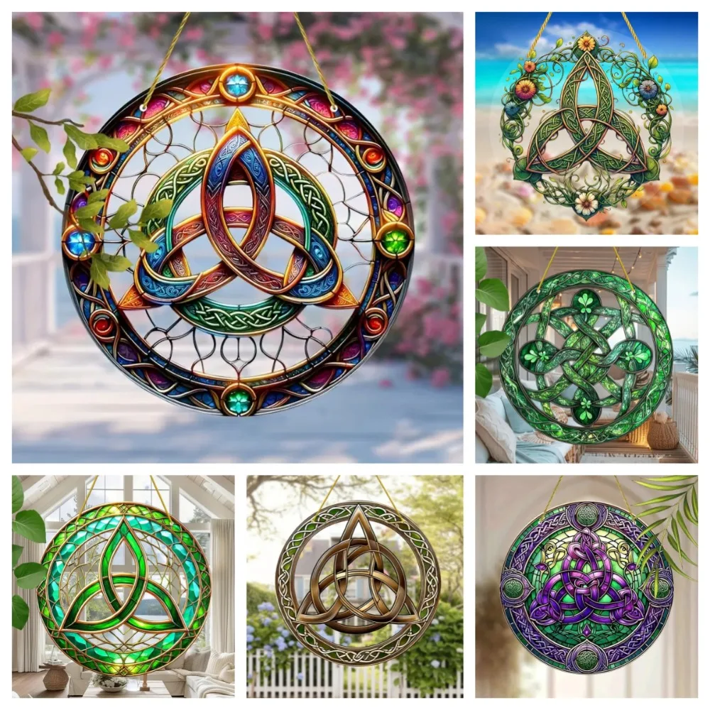 Celtic Knot Garden Sunlight Catcher, Circular Acrylic Art Window Hanging, Home, Porch, Courtyard, Store Wall Decoration, Gifts