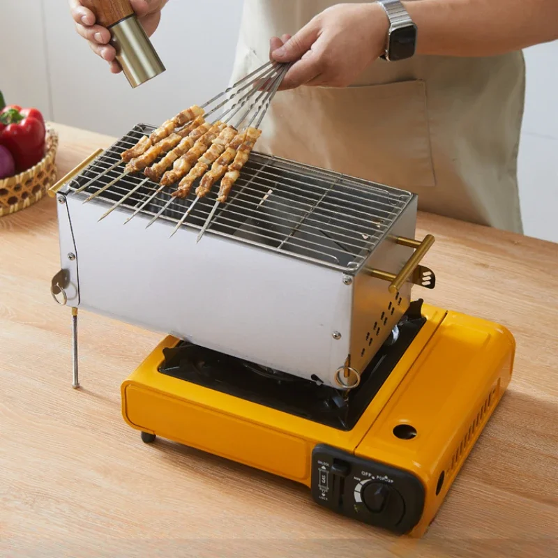 Card oven, barbecue stove, outdoor gas stove, stainless steel barbecue stove, foldable, portable, and free of assembly