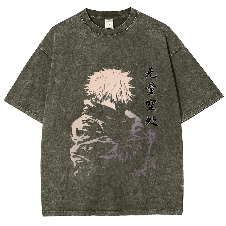 

Anime Character Portrait Print Men's T-Shirt Unisex Wash Oversized Crew Neck Short Sleeve Japanese Vintage Fashion Street Top