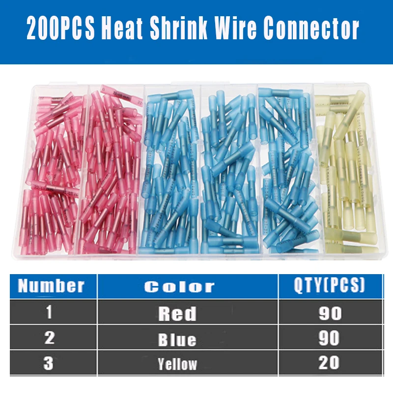 50/100/200/240pcs Heat Shrink Butt Wire Connectors Waterproof Insulated Butt Splices Wire Cable Connector Crimp Terminal