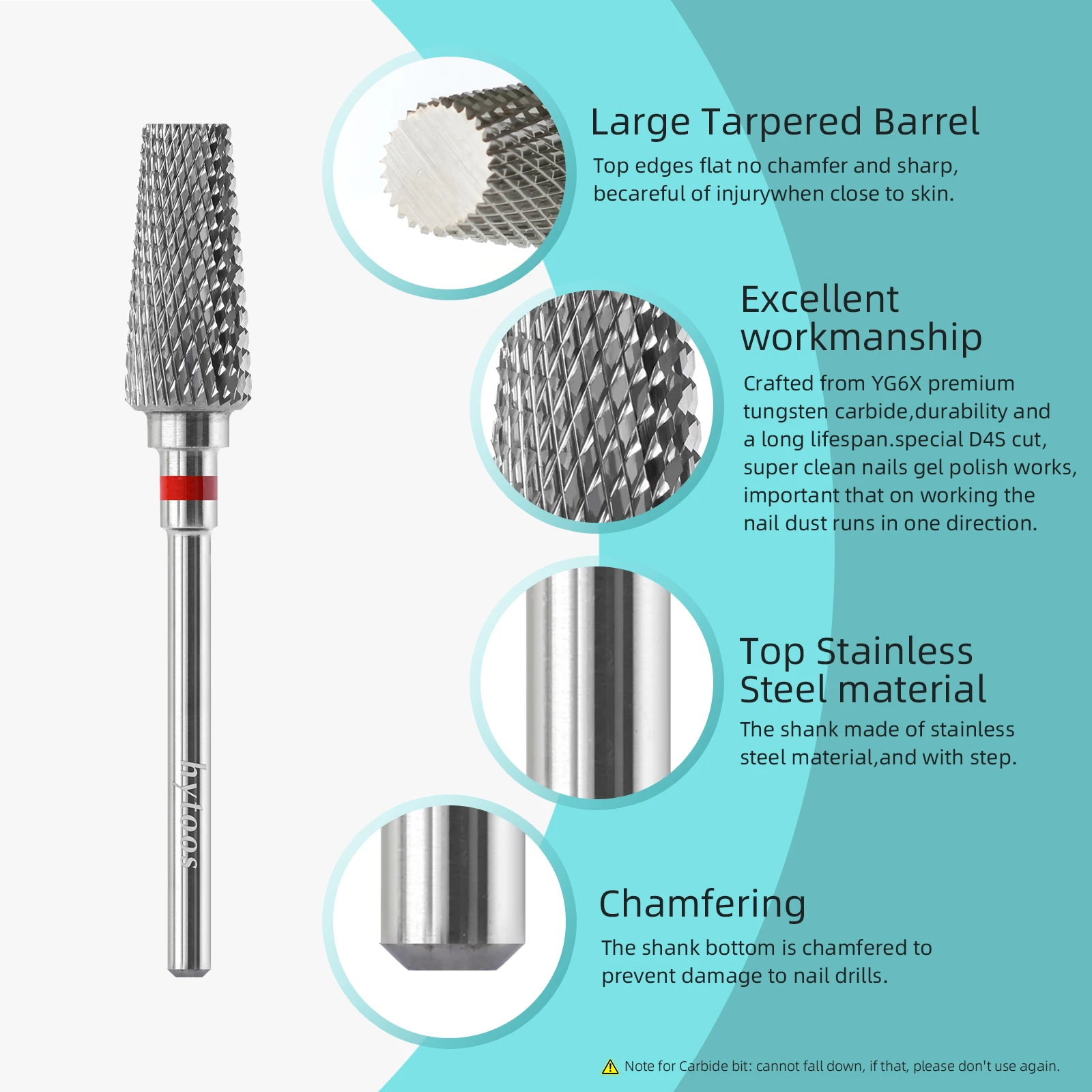 HYTOOS Platte Top Grote Taps toelopende Vat Nagelboren 3/32 Stofdicht Carbide Nail Bit Manicure Gel Polish Acryl Removal Tool