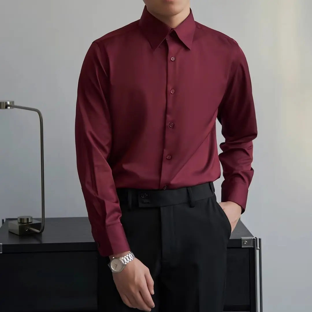 Long Sleeve Business Shirt Men's Slim Fit Wedding Groomsmen Workwear Polyester Fiber Formal Suiting Summer Shirt