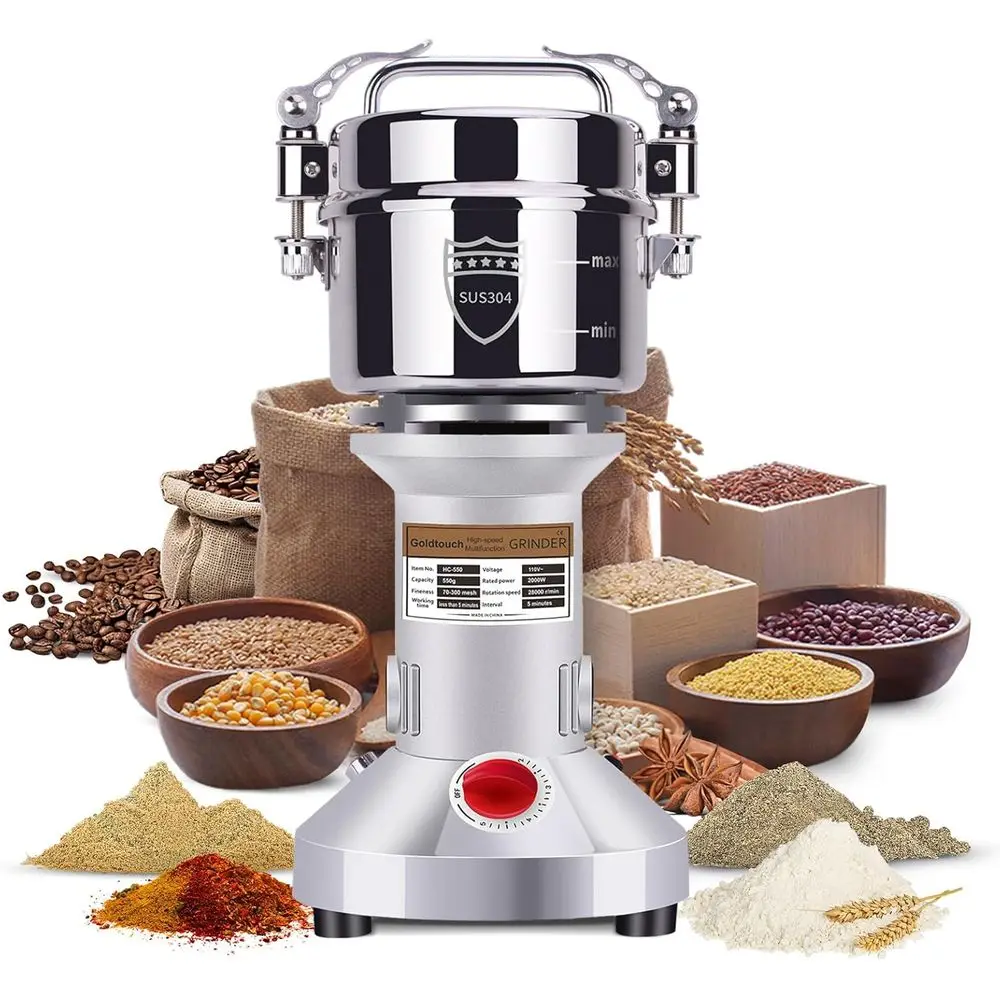 

550g Grain Mill Grinder 2000W Electric StainlSteel Grain Grinder High-Speed Pulverizer Powder hine or Dry Wheat, Oats, Corn, Pep