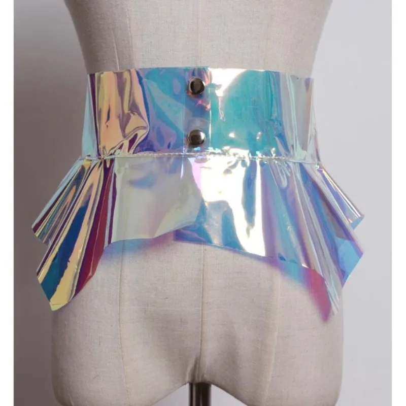 Cincher in vita alla moda laser Cintura larga con volant Abito da donna Cintura dimagrante in plastica PVC Cintura elegante con accento Accattivante ‌ Corsetto