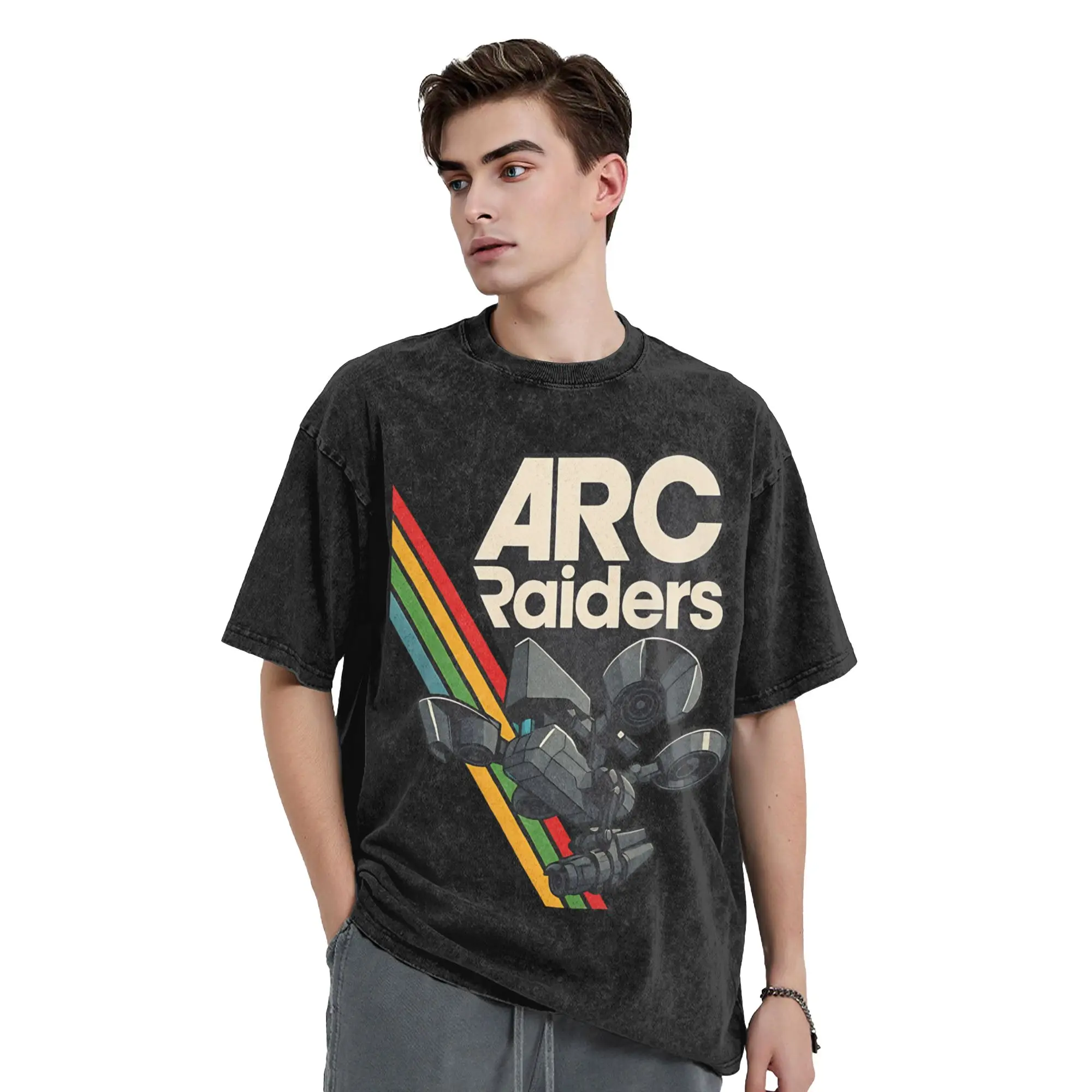 Vintage Character Arc Raiders Vintage Washed T-Shirt Unisex Cotton Short Sleeve  Round Neck Summer Top Tee