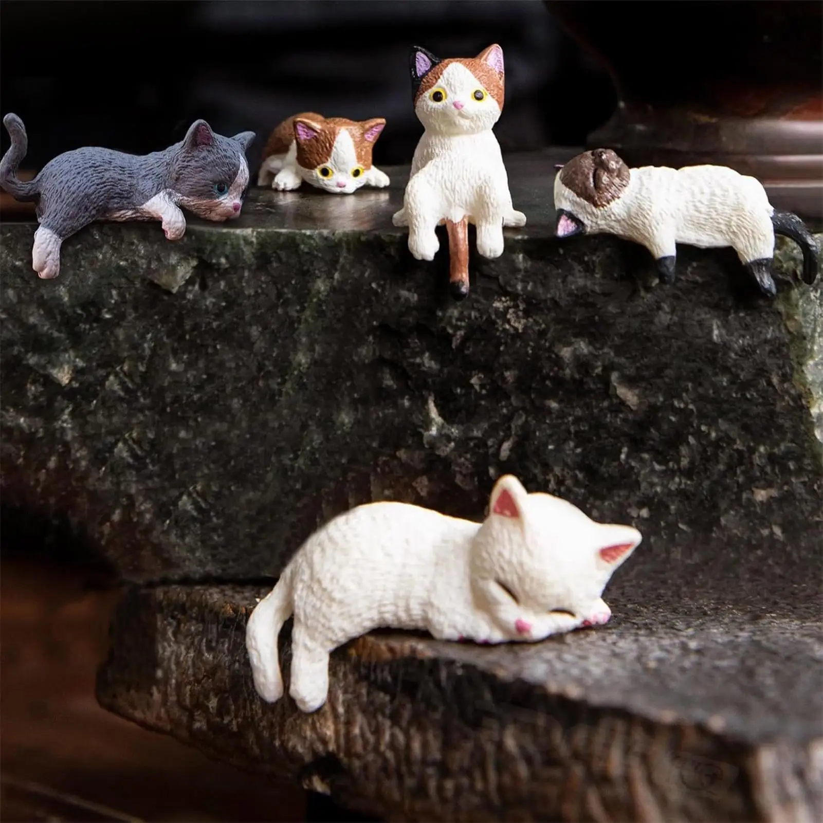 5 Stück kleine Katzenstatue für Zuhause, einfache Installation, Büro, Schreibtisch, Tierskulptur, Auto-Navigator-Bildschirm, Miniatur-Auto-Armaturenbrett-Zubehör
