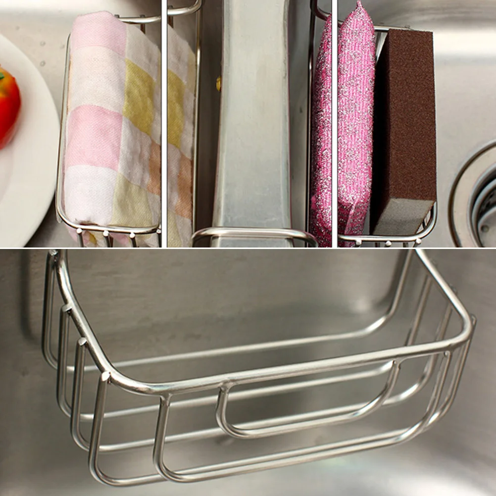 

Stainless Steel Sink Hanging Basket Kitchen Storage Basket Organizer for Sponge Cloth Brush Draining Rack
