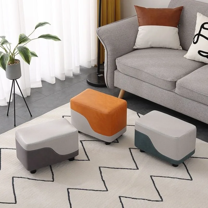 Nordic Sofa Stool Rectangular Tech Cloth Small Stool Household Coffee Table Stools Door Side Changing Shoes Stools Leather Bench