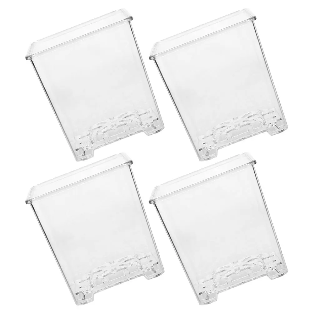 

4pcs Transparent Acrylic Orchid Pots Small Plant Nursery Flower Pots For Orchids Breathable Clear Grow Containers Garden Decor
