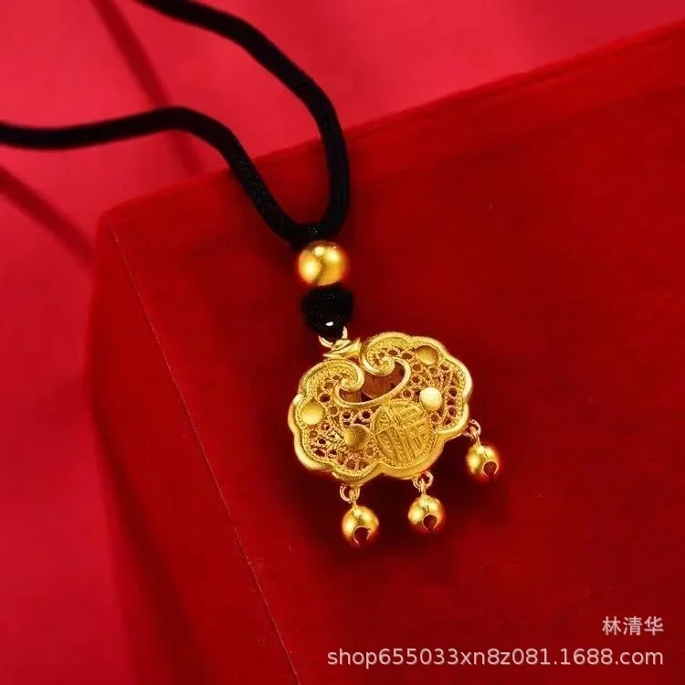 Vietnam Shajin Long Life Lock Hollow-out Fuzi Children's Centenum Lock Imitation Gold Pendant Peace Lock Gift