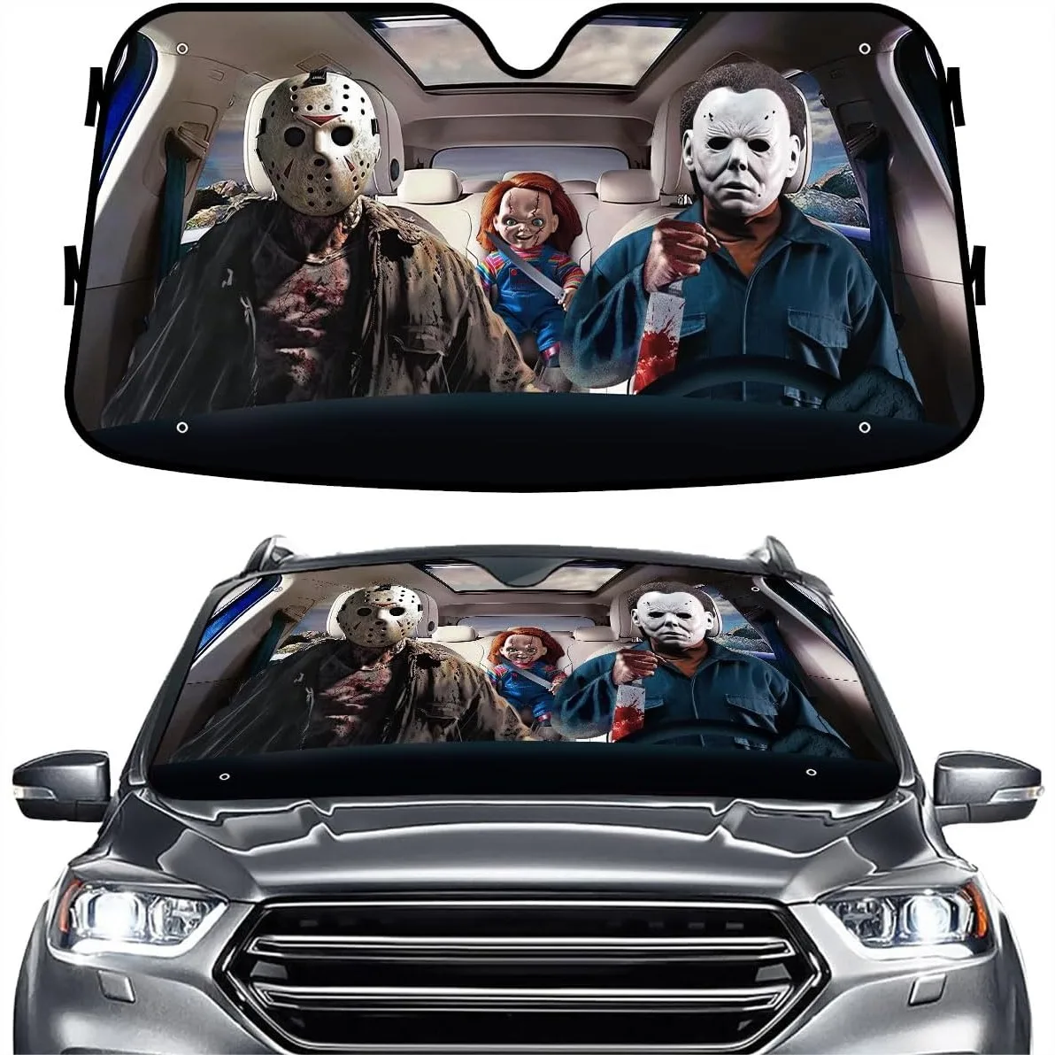 

Horror Movie Character Windshield Sun Shade for Car SUV Truck 55x30 Inches Blocks UV Heat