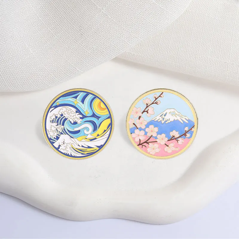 Japanese Ukiyo-e Landscape Badge Cute Cartoon Art Enamel Pins Fashion Lapel Brooches Backpack Clothes Jewelry Gift for Friends