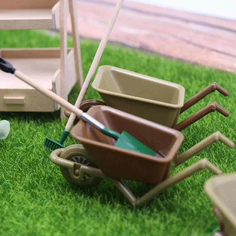 Doll House Cart Mini Wheelbarrow Toy Emulation Miniature Farm Tool Model Pocket Construction Toys Miniature Cart Accessories