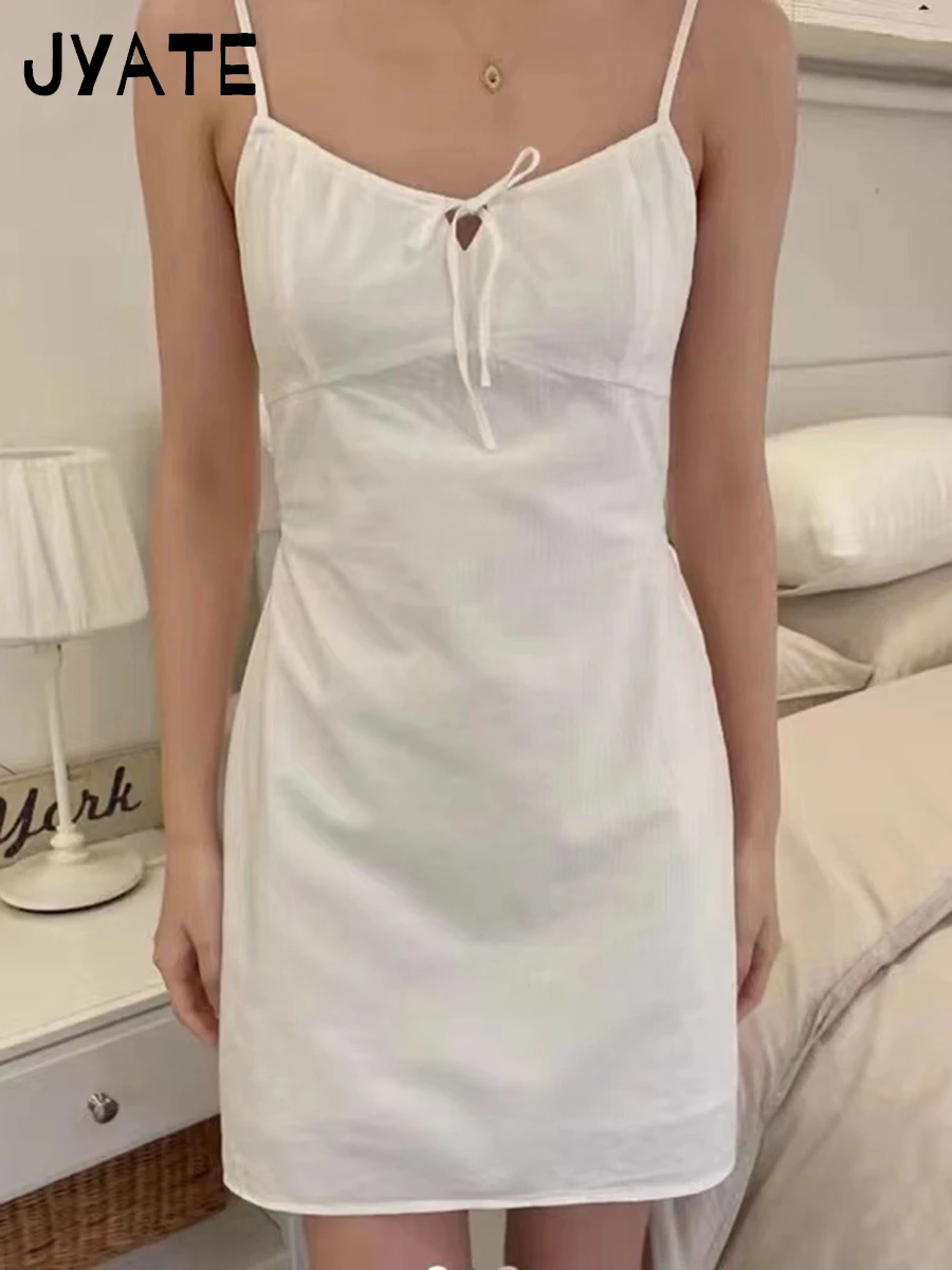 패션 화이트 스트라이프 섹시한 백 레스 미니 드레스 여성 코튼 레이스 업 streetwear 슬림 캐미스 드레스 스위트 빈티지 세련된 y2k vestido