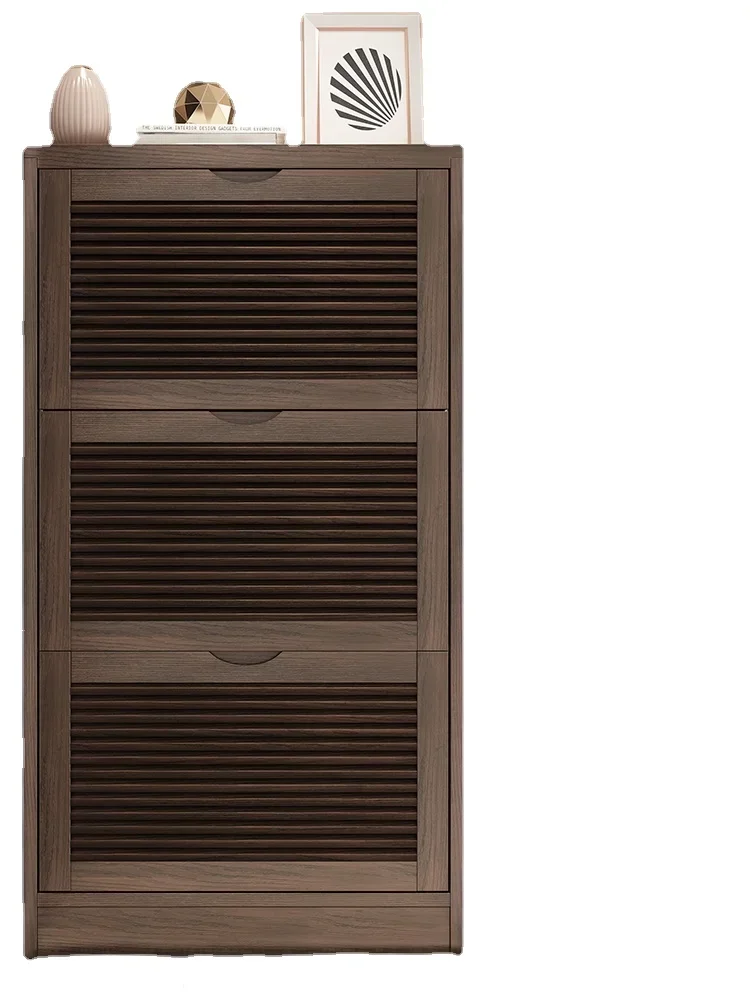 

Ultra-Thin Shoe Cabinet 17cm Narrow Door Large Capacity Tipping Bucket Cabinet Space-Saving Solid Wood