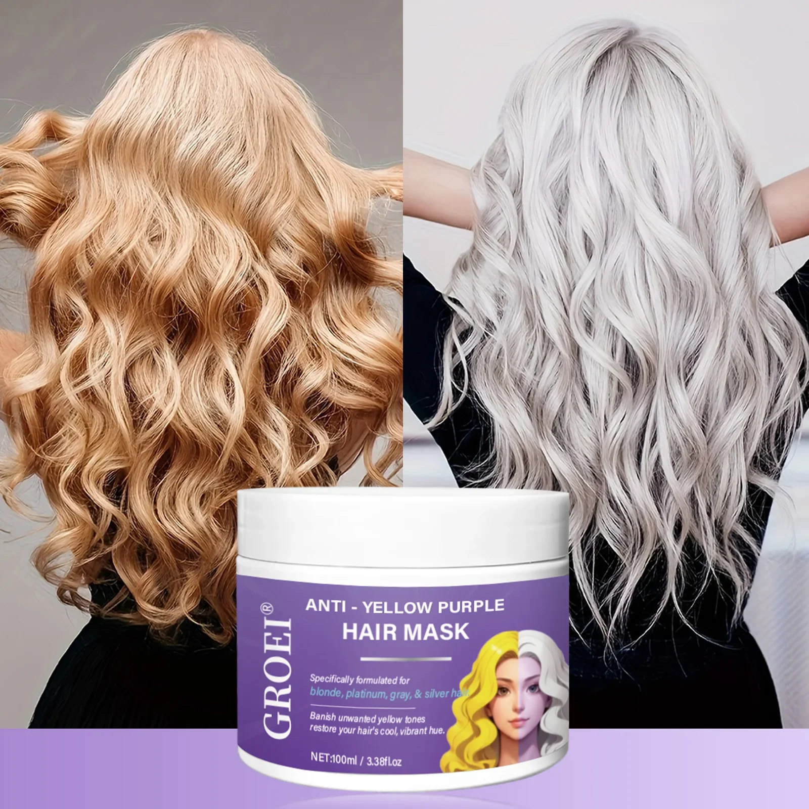 Anti-Brass Purple Hair Mask, Color Correcting Formula for Blonde Silver Gray Hair, Neutralizes Yellow Tones & Deeply Conditions