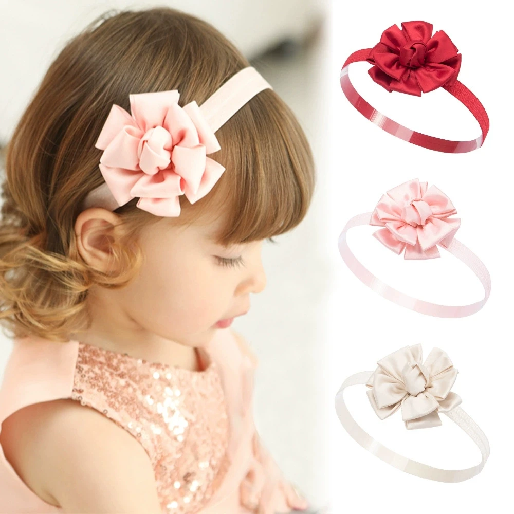 

3pcs Satin Flower Headband Baby Hair Accessories Baby Girls Hair Flower Newborn PhotoProp Headwear Kids Hairbow Flower Headbands